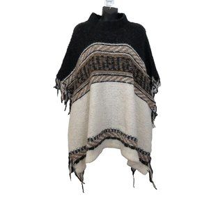 Free People Black and Cream Sweater Poncho